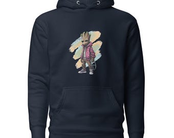 Felpa con cappuccio grafica Groot – Pullover streetwear urbano, vestibilità unisex