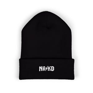 NA/KD broderad mössa med mudd | ACDC-parodi med logotyp, stickad vintermössa
