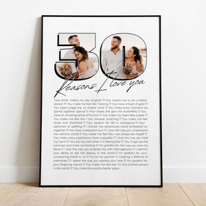 30 REASONS I LOVE YOU photo collage | Canva template | Printable personalized wall art | Edit it yourself | Gift for boyfriend / girlfriend