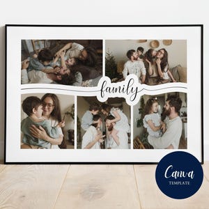 Family Photo Collage: 5 Photos - Editable Canva Template (Landscape Wall Art)