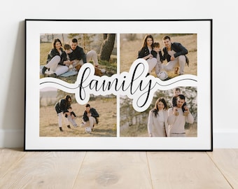 FAMILY photo collage | Canva template | Printable personalized wall art | Edit it yourself | 4 photos collage template | Landscape collage