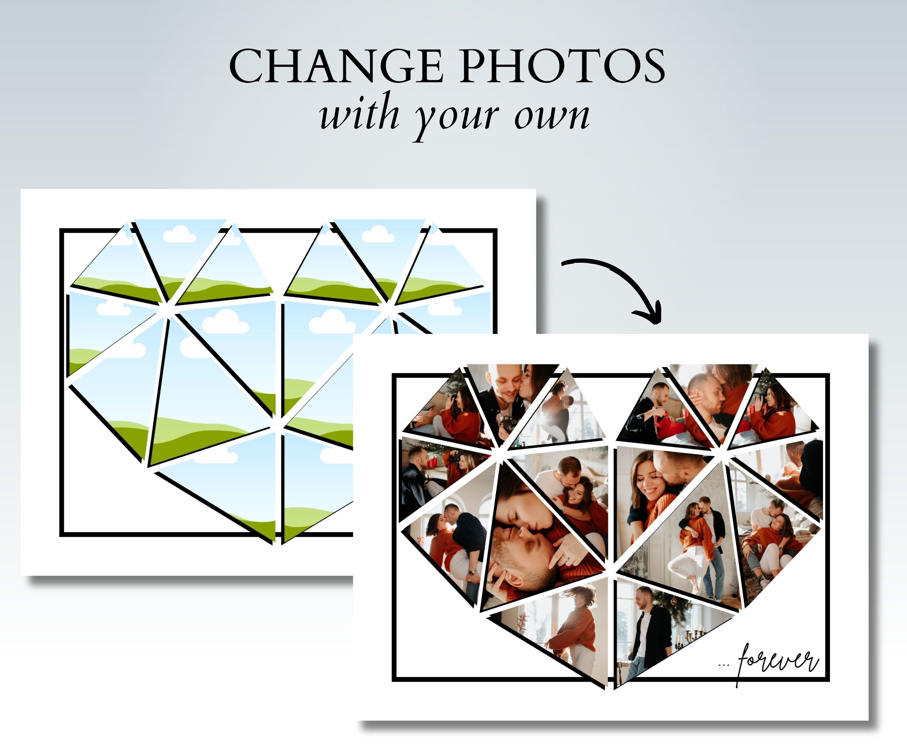 Low-poly HEART Photo Collage | Canva Template | Printable Personalized ...