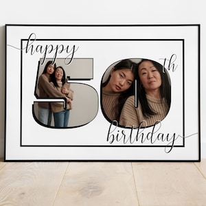 HAPPY 50TH BIRTHDAY photo collage | Canva template | Printable personalized wall art | Edit it yourself | 2 photo collage | Gift for 50th bd
