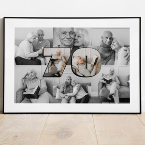 70 collages de photos | Modèle de toile | Art mural personnalisé imprimable | Modifiez-le vous-même | Modèle de collage de 8 photos | Cadeau pour 70 ans