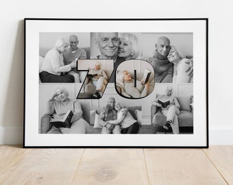 70 photo collage | Canva template | Printable personalized wall art | Edit it yourself | 8 photos collage template | Gift for 70th birthday