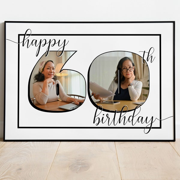 HAPPY 60TH BIRTHDAY photo collage | Canva template | Printable personalized wall art | Edit it yourself | 2 photo collage | Gift for 60th bd