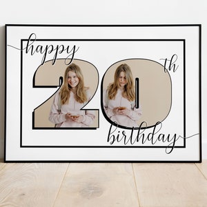 collage photo JOYEUX 20E ANNIVERSAIRE | Modèle de toile | Art mural personnalisé imprimable | Modifiez-le vous-même | Collage de 2 photos | Cadeau pour le 20e p.