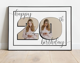 HAPPY 20TH BIRTHDAY photo collage | Canva template | Printable personalized wall art | Edit it yourself | 2 photo collage | Gift for 20th bd