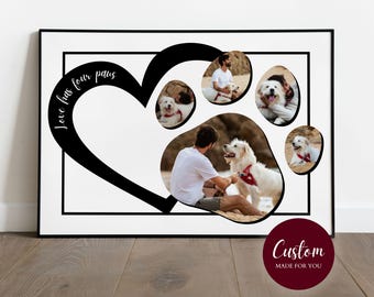 Custom Pet Photo Collage – Paw Print with Heart & &quot;Love Has Four Paws&quot; Quote | I Design It for You | Printable Pet Memorial Keepsake Gift