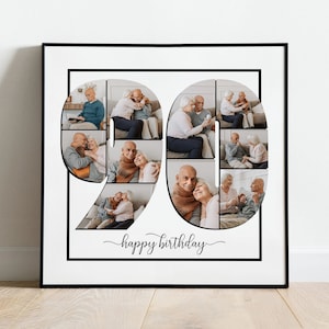 90 HAPPY BIRTHDAY Fotocollage | Canva-Vorlage | Druckbare personalisierte Wandkunst | Bearbeiten Sie es selbst | Square 10 Foto Collage Vorlage