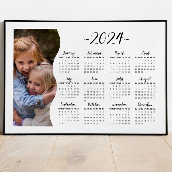 2024 photo calendar | Canva template | Printable personalized wall art | Edit it yourself | Twenty four photo collage | Week starting Sunday