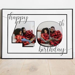 HAPPY 40TH BIRTHDAY Fotocollage | Canva-Vorlage | Druckbare personalisierte Wandkunst | Bearbeiten Sie es selbst | 2 Fotocollage | Geschenk zum 40er Jahre