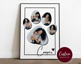 Custom Pet Photo Collage – Paw Print with Pet Name | I Design It for You | Printable Wall Art Gift for Pet Lovers | Pet Memorial Gift Idea