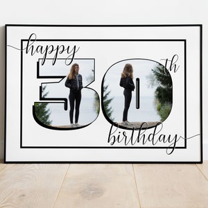 HAPPY 30TH BIRTHDAY photo collage | Canva template | Printable personalized wall art | Edit it yourself | 2 photo collage | Gift for 30th bd