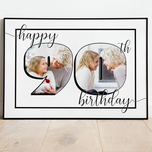 HAPPY 90TH BIRTHDAY photo collage | Canva template | Printable personalized wall art | Edit it yourself | 2 photo collage | Gift for 90th bd