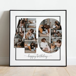 40 HAPPY BIRTHDAY Foto-Collage Canva Vorlage | Druckbare personalisierte Wandkunst | Bearbeite es selbst | Quadrat 10 Foto Collage Vorlage