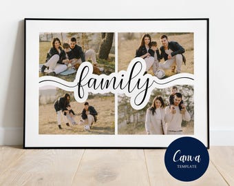 Family Photo Collage: Personalized 4 Photo Wall Art - Canva Template (Landscape)