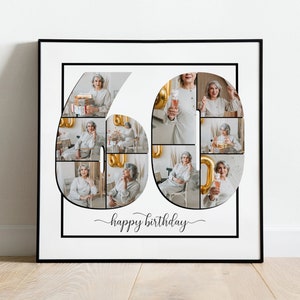 60 GELUKKIGE VERJAARDAG fotocollage | Canva-sjabloon | Afdrukbare gepersonaliseerde muurkunst | Bewerk het zelf | Vierkant 10 fotocollagesjabloon