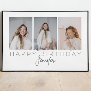 Collage photo JOYEUX ANNIVERSAIRE avec NOM | Modèle de toile | Art mural personnalisé imprimable | Modifiez-le vous-même | Collage de 3 photos | Cadeau pour bd