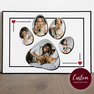 Custom Pet Photo Collage – Paw Print with Hearts | I Design It for You | Made-to-Order Dog Personalized Wall Art | Gift for Pet Lovers