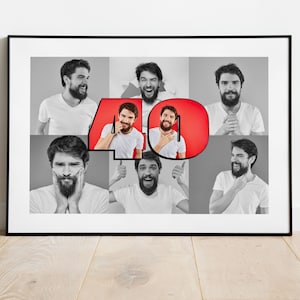 40 collages de photos | Modèle Canva | Art mural personnalisé imprimable | Modifiez-le vous-même | Modèle de collage de 8 photos | Cadeau pour le 40e anniversaire