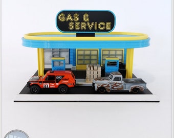 Classic Gas Station Diorama for Hot Wheels by PA1 Maker - 3D Printed, Detailed Miniature Scene