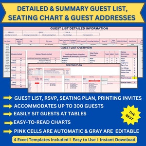 Stay organized with our Wedding Guest List RSVP Tracker and Table Seating Chart, Wedding Planner, Excel Spreadsheet,  Guest Invite Addresses