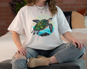 Tortue de mer || peinture de tortue à l'aquarelle, dessin océanique, sciences marines, t-shirt insulaire, conservation de la vie marine, suivi de la faune