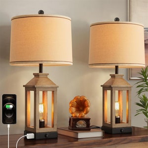 Pompotops Bedside Table Lamp With 2 USB Charging Portsh And 2 AC