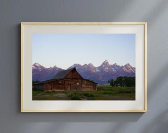 Mormon Row Barn-tryck – Grand Teton-landskap, konst över västra muren (digital nedladdning)