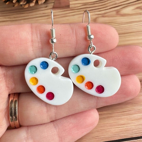 Colorful 3D Artist Paint Palette Earrings, Fun Funky Artistic Jewelry for Painter, Cool Artsy Gift for Art Teacher