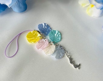 Mermaid Phone Charm with Pastel Seashells, Colorful Mermaidcore Purse Accessory, Cute Custom Gift for Beach Lovers