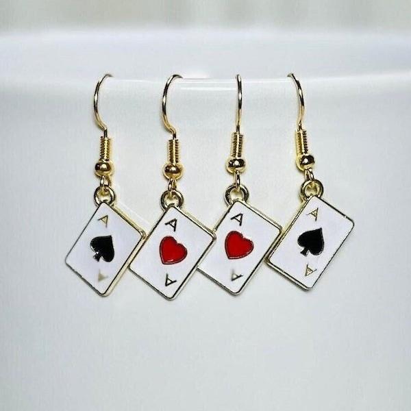 Novelty Poker Playing Card Earrings, Ace of Hearts Mismatched Jewelry, Cute Whimsical Card Player Gift