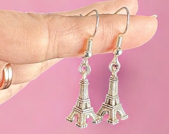 Miniature 3D Paris France Eiffel Tower Earrings, Fun Vacation Jewelry, Cute Francophile Gift for French Teacher