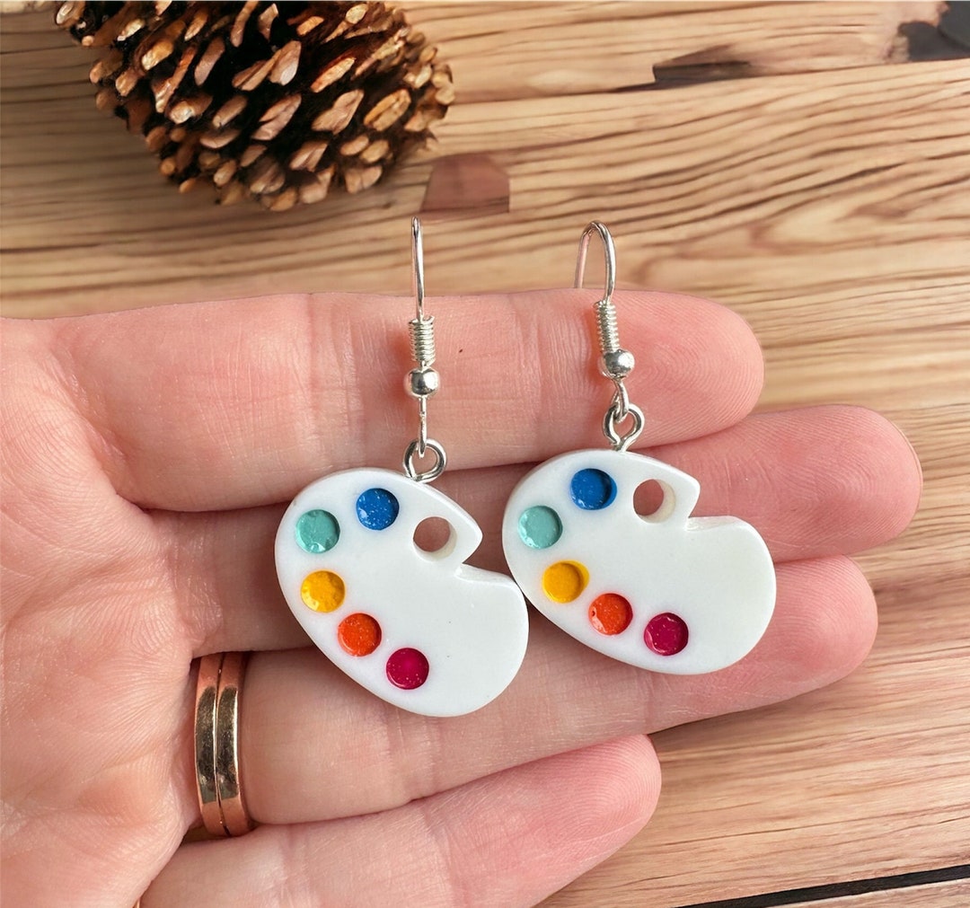 Colorful 3D Artist Paint Palette Earrings, Fun Funky Artistic Jewelry