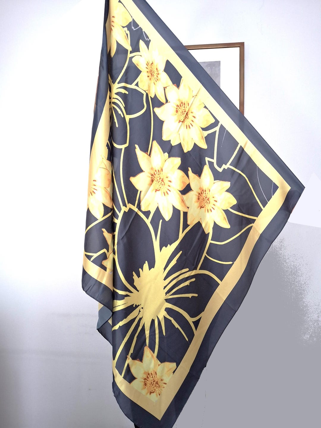 Yellow Daisy Faux Silk Scarf, Adey Abeba Design - Etsy
