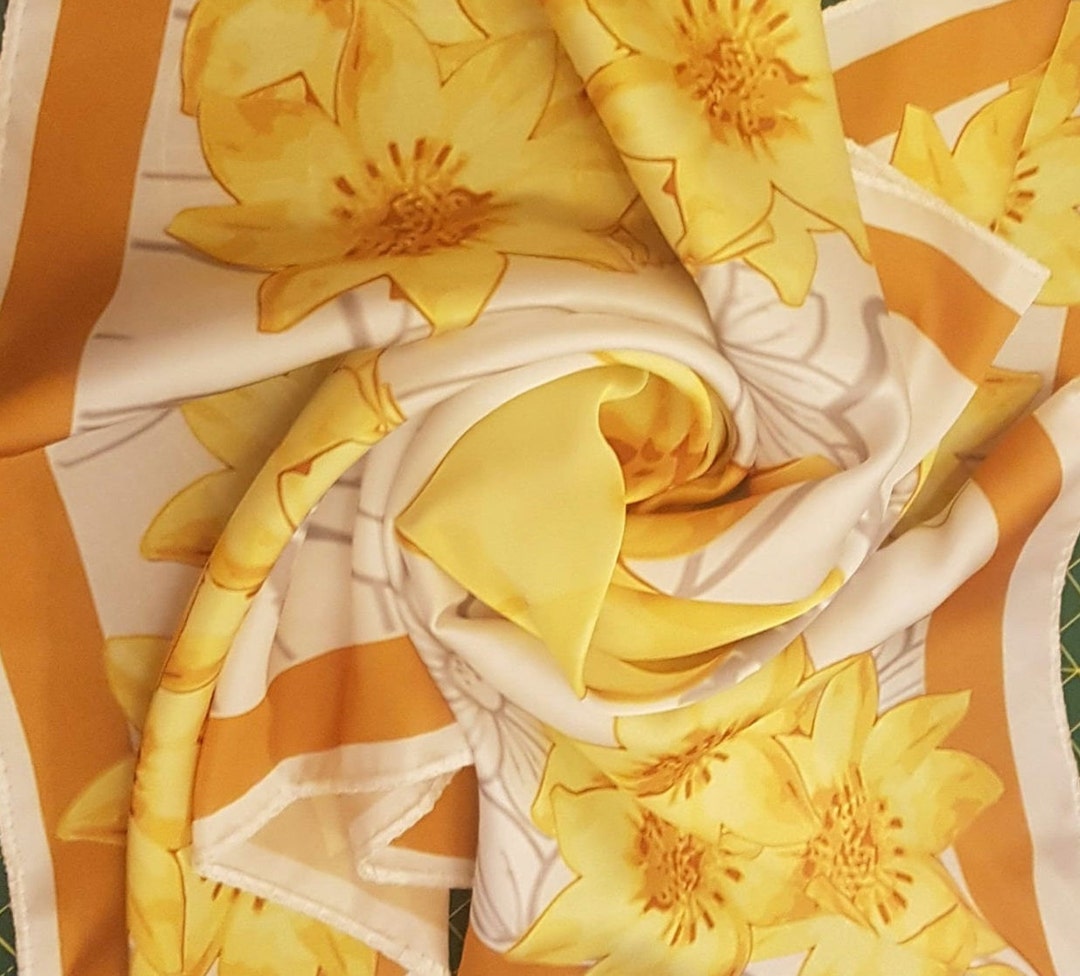 Adey Abeba Flowers(yellow Daisies) Design, Silk Scarf, Nick Scarf, Head ...