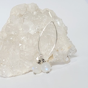 Moonstone Dangle Earrings, Rainbow Moonstone Earrings, White Drop Earrings, Calming Gemstone Earrings, Moonstone Silver Earrings