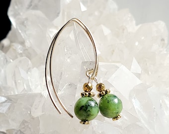 Jade gold filled earrings, March birthstone earrings, Nephrite Jade earrings, Healing green drop earrings, BC Jade, Canadian Jade