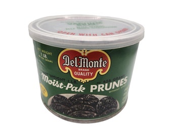 Vintage Early 1960’s Del Monte Advertising Tin Can 1 LB Moist-Pak Prunes Del Monte Brad Quality Prunes with Paper Label California Packing