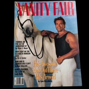 1990 VANITY FAIR Magazine | Cover: Arnold Schwarzenegger | June 1990 | Andie MacDowell | John Malkovich | Andrew Dice Clay | Annie Leibowitz