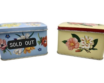 1960’s Tea Tins Small Flower Pattern Collectible Tea Containers Made in England Floral Tea Party Colourful Vintage Tins Grandma’s Kitchen