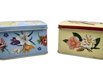 1960’s Tea Tins Small Flower Pattern Collectible Tea Containers Made in England Floral Tea Party Colourful Vintage Tins Grandma’s Kitchen