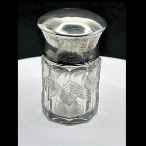 Victorian Sterling Silver Lid and Cut Glass Perfume Bottle | 1886 Birmingham | Antique Vanity Collectible | Victorian-Era Perfume Bottle