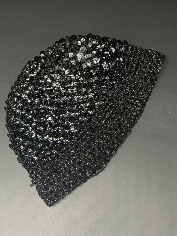 Vintage Black Sequined Cloche Hat Wool Cloche Hat 1920s