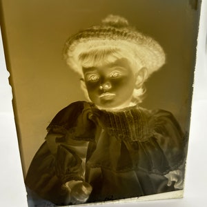 RARE Antique Glass Plate Negative –  MARCEAU POWER Studio |  Famous Victorian-Edwardian Photography Studio | Child Portrait | Antique Photo