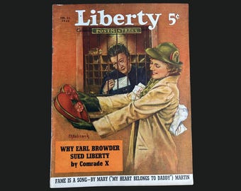 1940 LIBERTY Magazine | Cover: Post Mistress by P.A. Babcock | February 24, 1940 | WWII Era Magazine | WW2 Historical Collectible Magazine