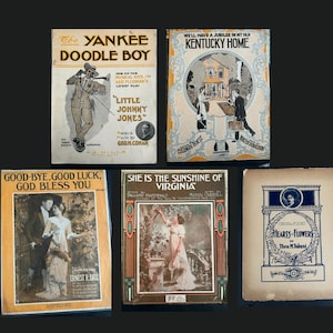 Antique Sheet Music Lot | Yankee Doodle Boy | Old Kentucky Home | Hearts and Flowers | Early 1900s Ephemera | Vintage Music Decor