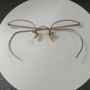 Antique 12K Gold-Filled Rimless Eyeglasses | 12K GF Gold-Filled Wire-Rim Glasses | Early 1900s Cable Temple Spectacles | No Lenses