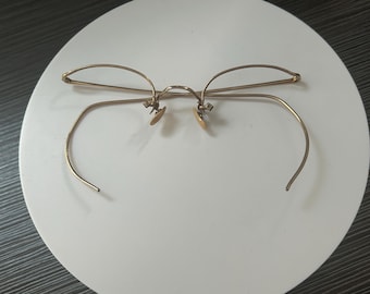 Antique 12K Gold-Filled Rimless Eyeglasses | 12K GF Gold-Filled Wire-Rim Glasses | Early 1900s Cable Temple Spectacles | No Lenses